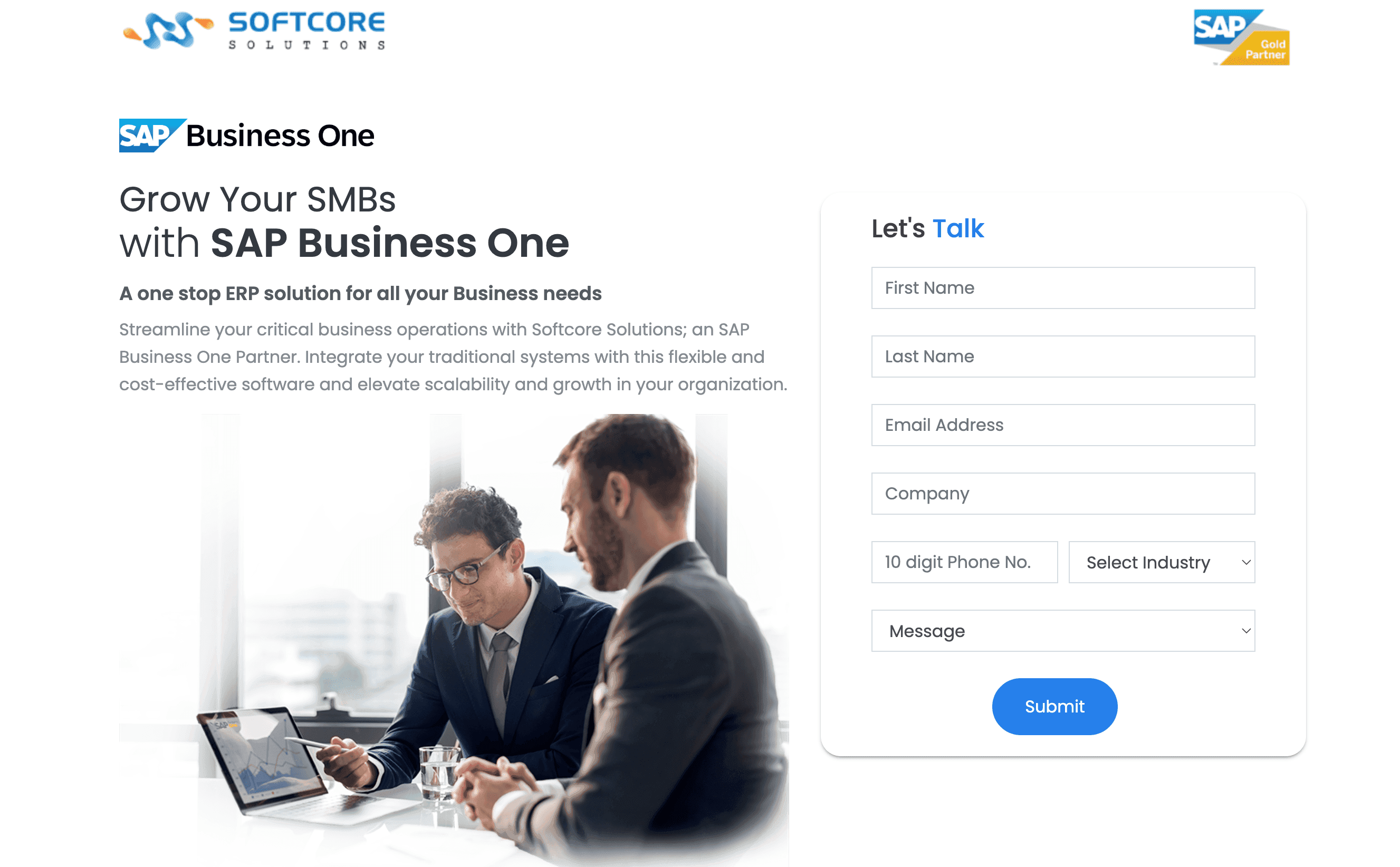 SAP Business One partner landing page